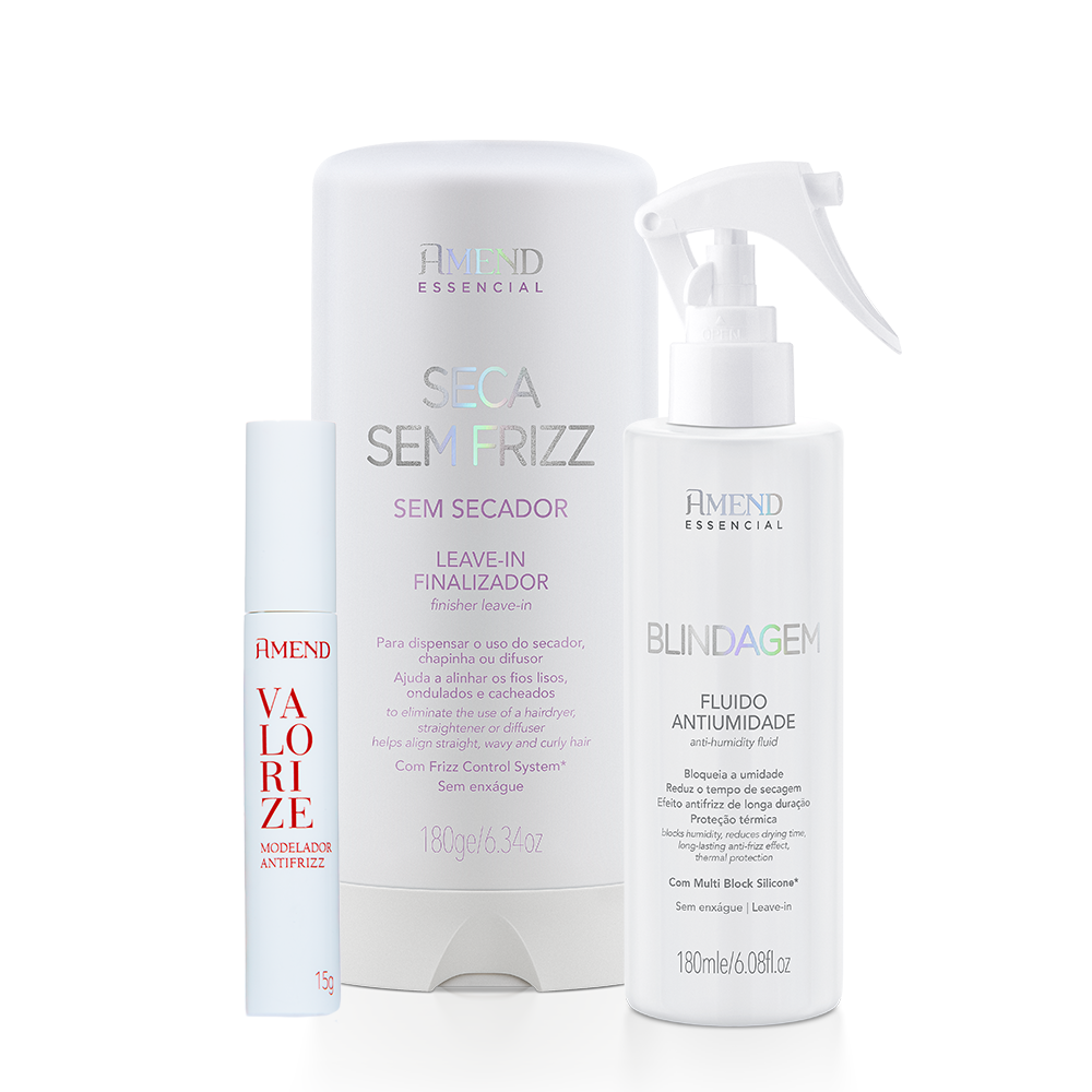 Kit Seca Sem Frizz Essencial + Modelador Antifrizz Valoriza + Fluído Blindagem Essencial